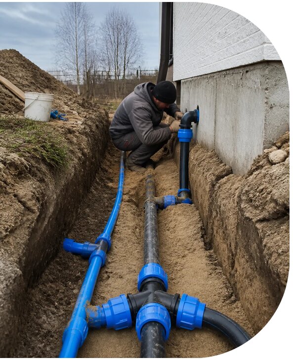 Монтаж наружного водопровода на участке под ключ в Сестрорецке